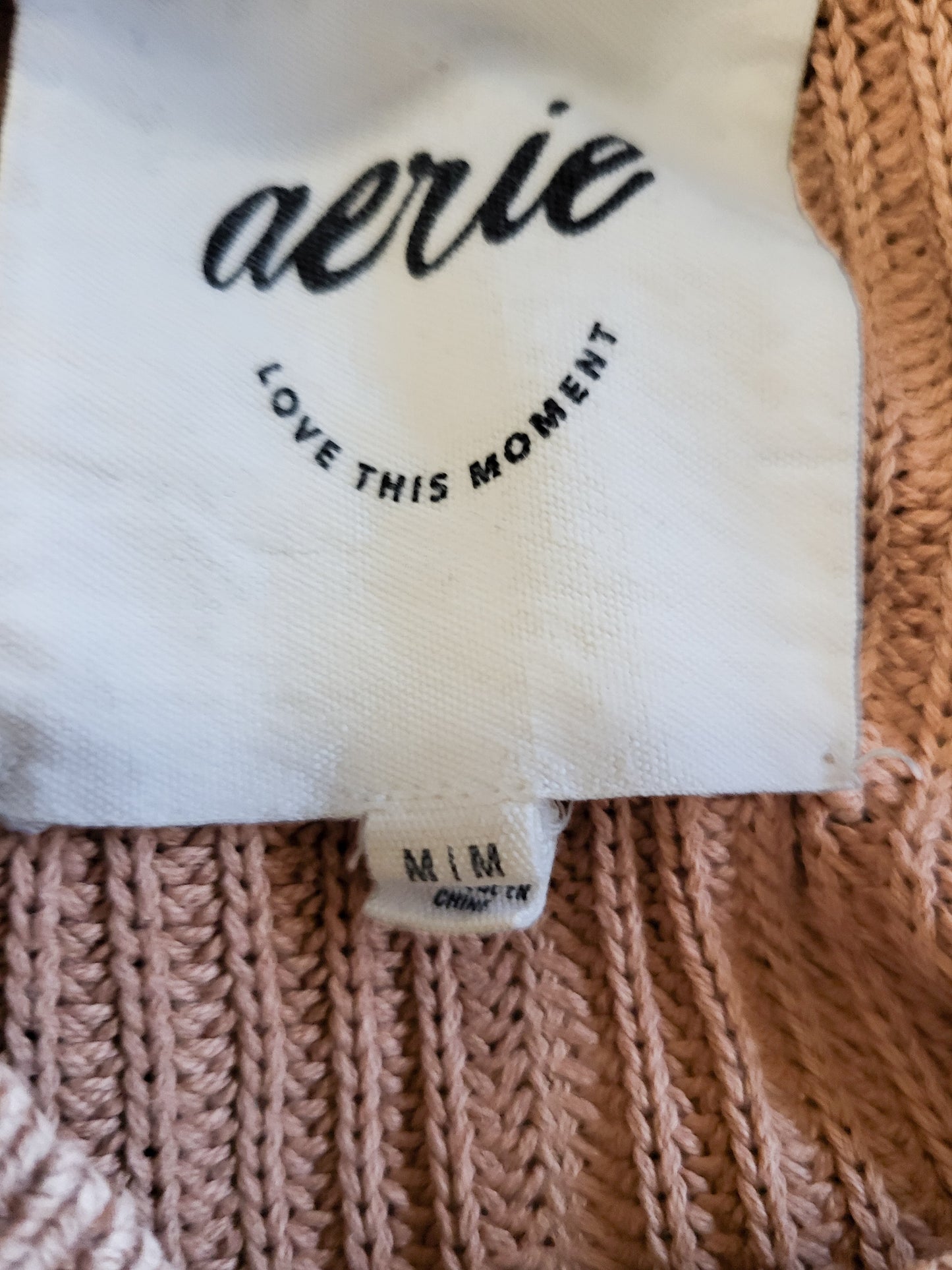 Aerie American Eagle washed cotton stitched waffle knit pullover | Size MEDIUM