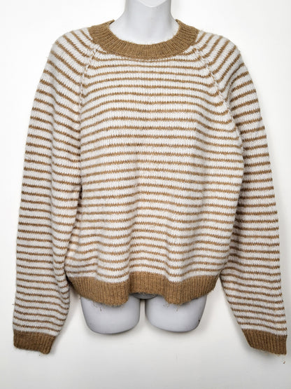 American Eagle tan striped crewneck sweater | Size MEDIUM