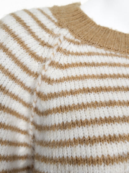 American Eagle tan striped crewneck sweater | Size MEDIUM
