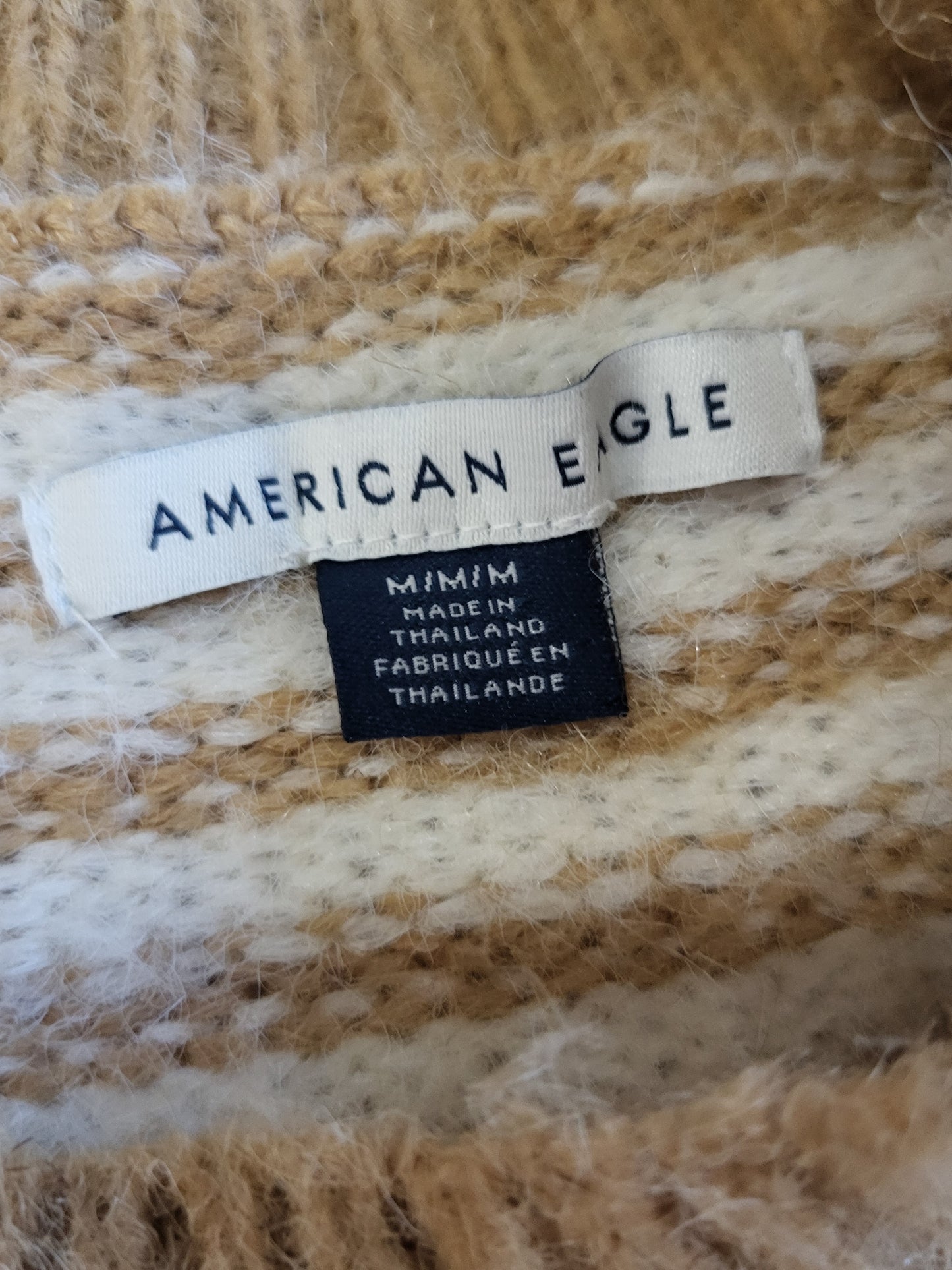 American Eagle tan striped crewneck sweater | Size MEDIUM