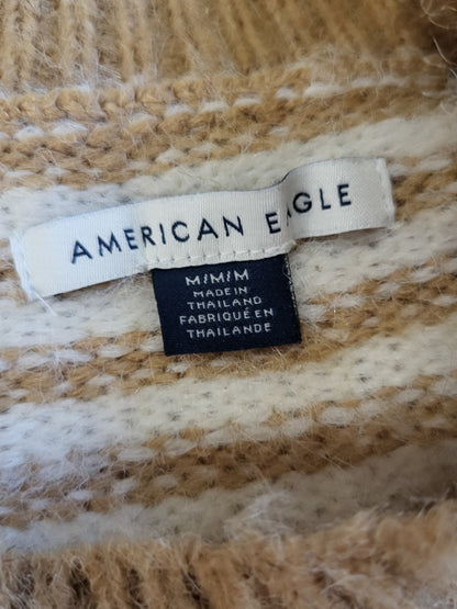 American Eagle tan striped crewneck sweater | Size MEDIUM