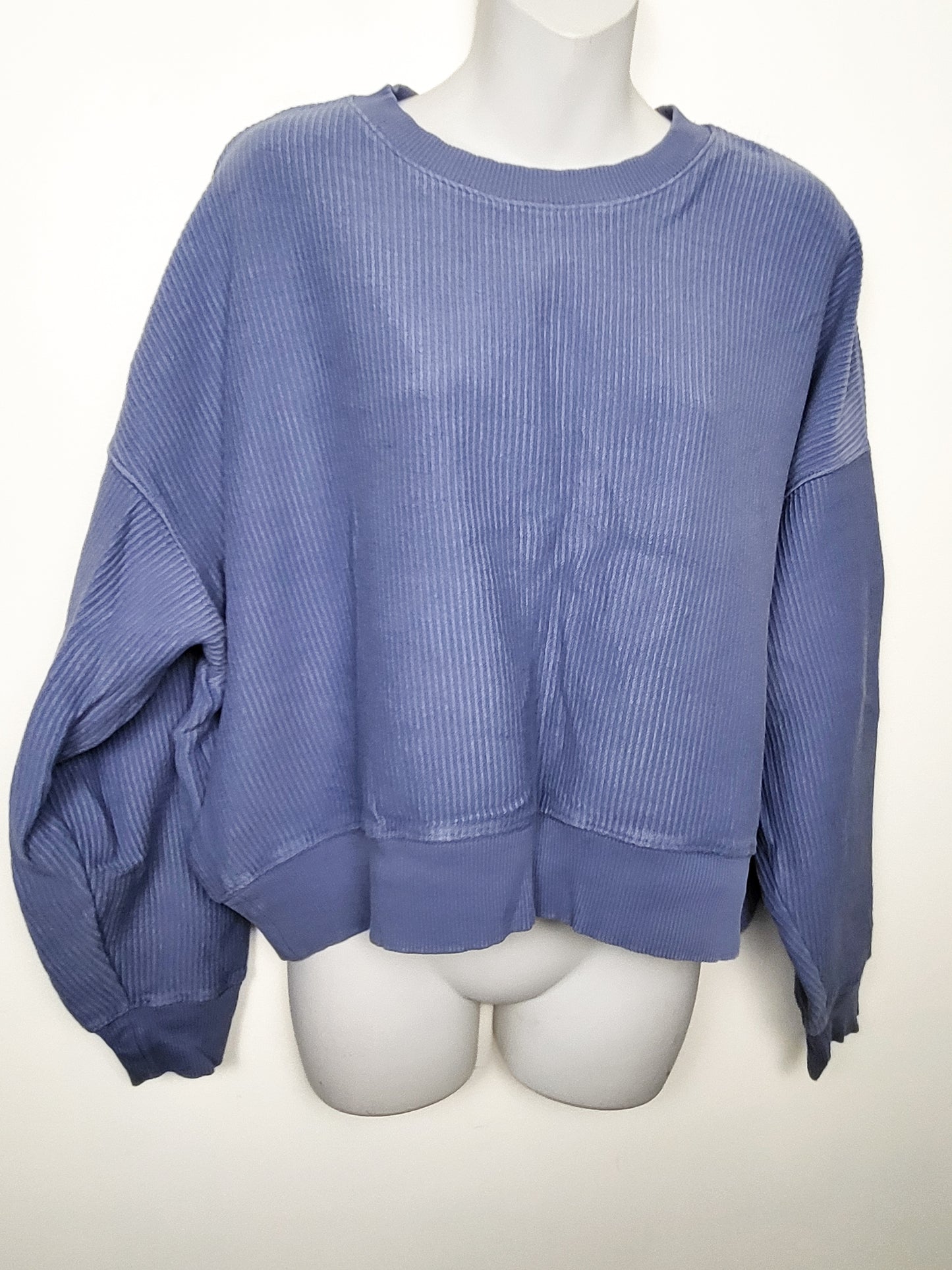 Aerie American Eagle blue ribbed cropped "Ottoman" crewneck sweatshirt | Size MEDIUM