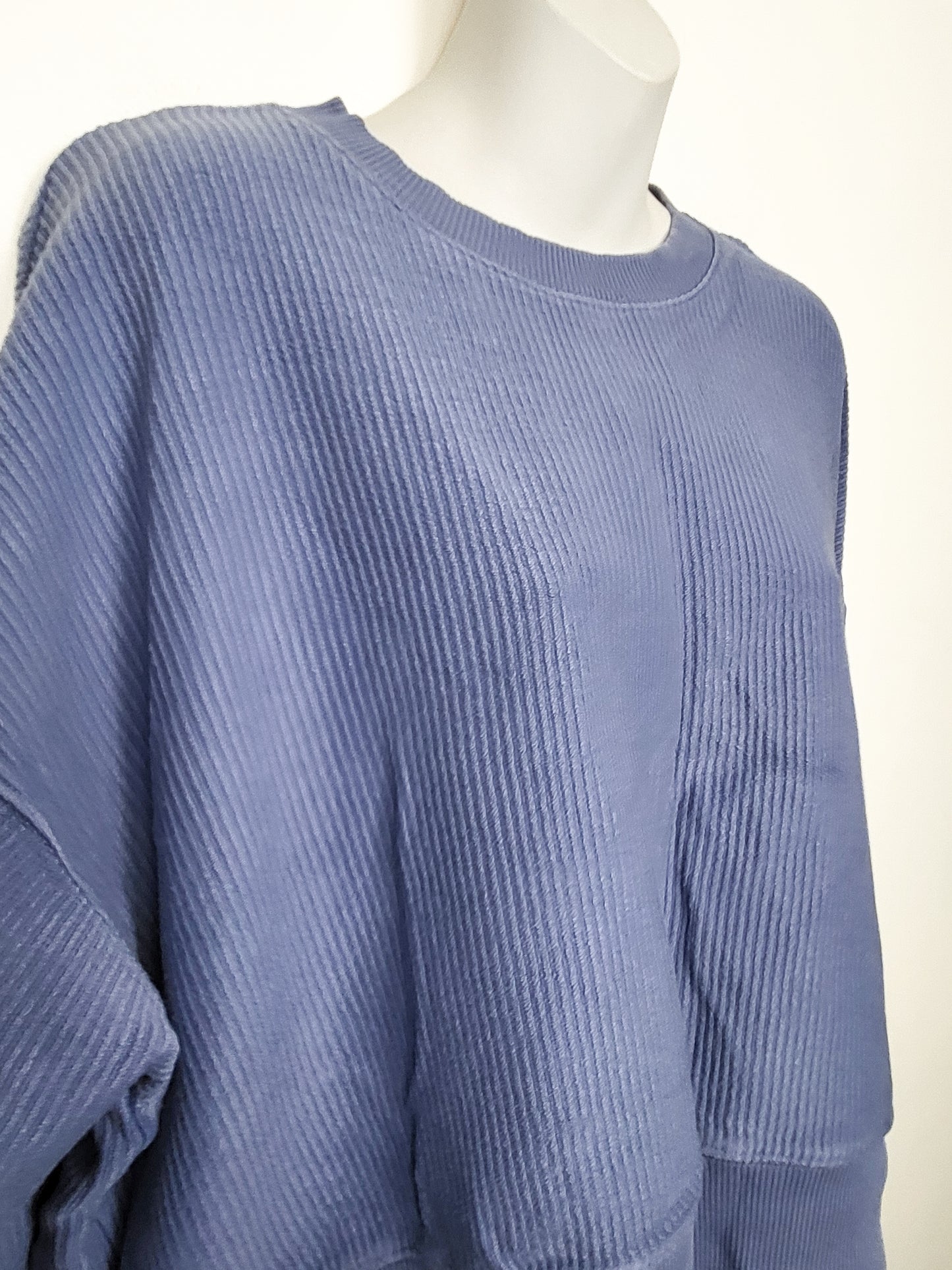 Aerie American Eagle blue ribbed cropped "Ottoman" crewneck sweatshirt | Size MEDIUM