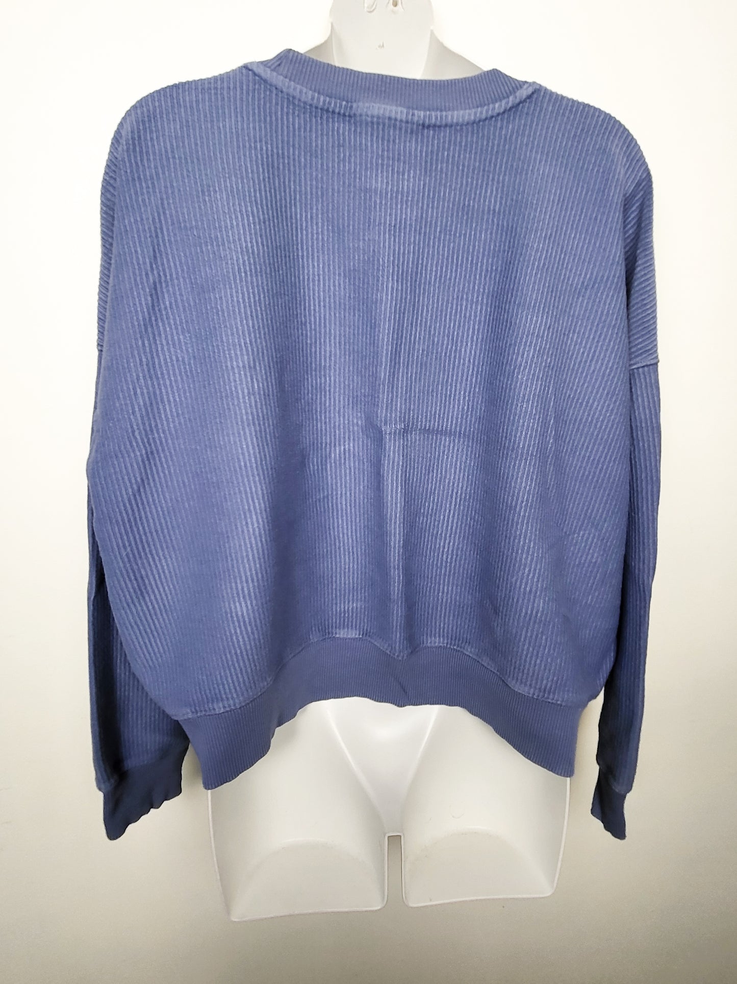 Aerie American Eagle blue ribbed cropped "Ottoman" crewneck sweatshirt | Size MEDIUM