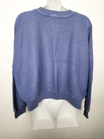 Aerie American Eagle blue ribbed cropped "Ottoman" crewneck sweatshirt | Size MEDIUM