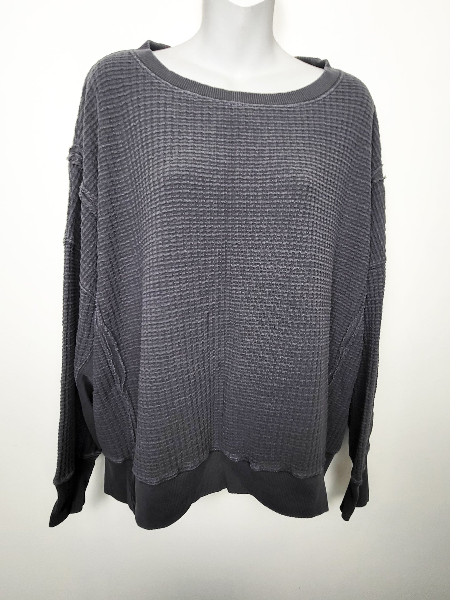 Aerie American Eagle grey waffle knit "Sunday" oversized crew | Size MEDIUM