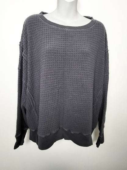 Aerie American Eagle grey waffle knit "Sunday" oversized crew | Size MEDIUM