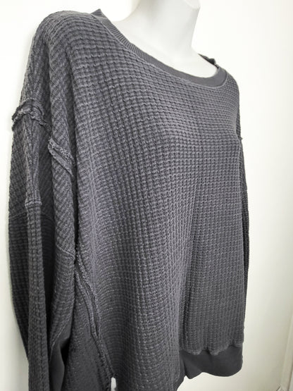 Aerie American Eagle grey waffle knit "Sunday" oversized crew | Size MEDIUM