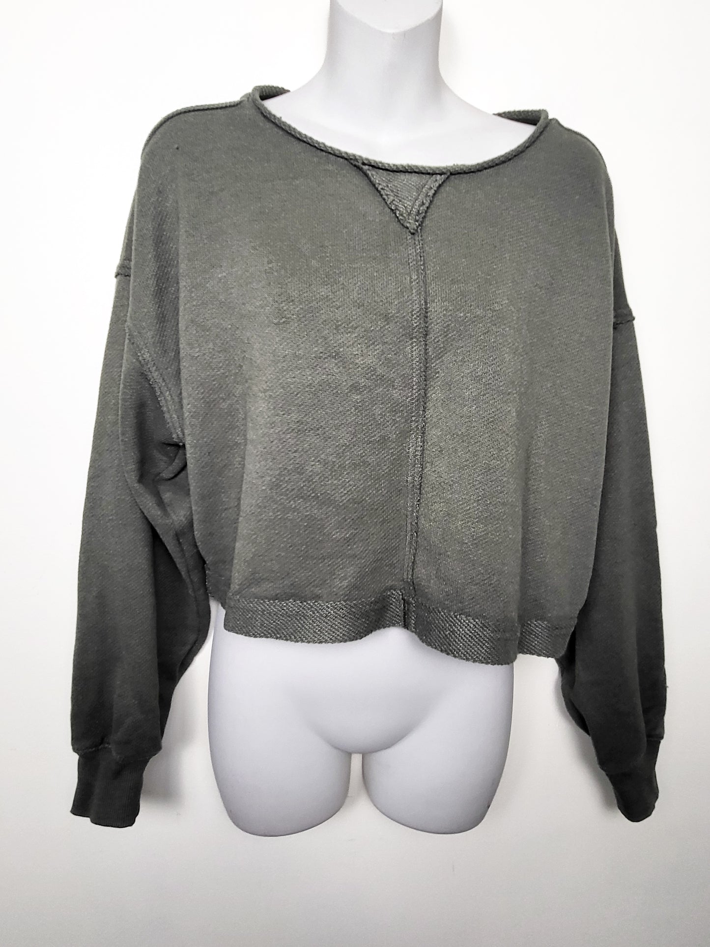 Aerie olive green "Desert Flyweight" cropped crewneck sweatshirt | Size XS