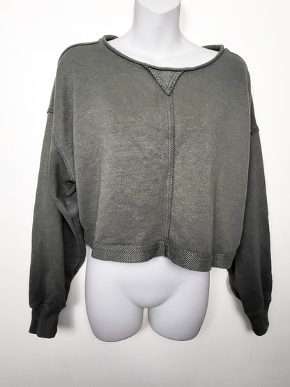 Aerie olive green "Desert Flyweight" cropped crewneck sweatshirt | Size XS
