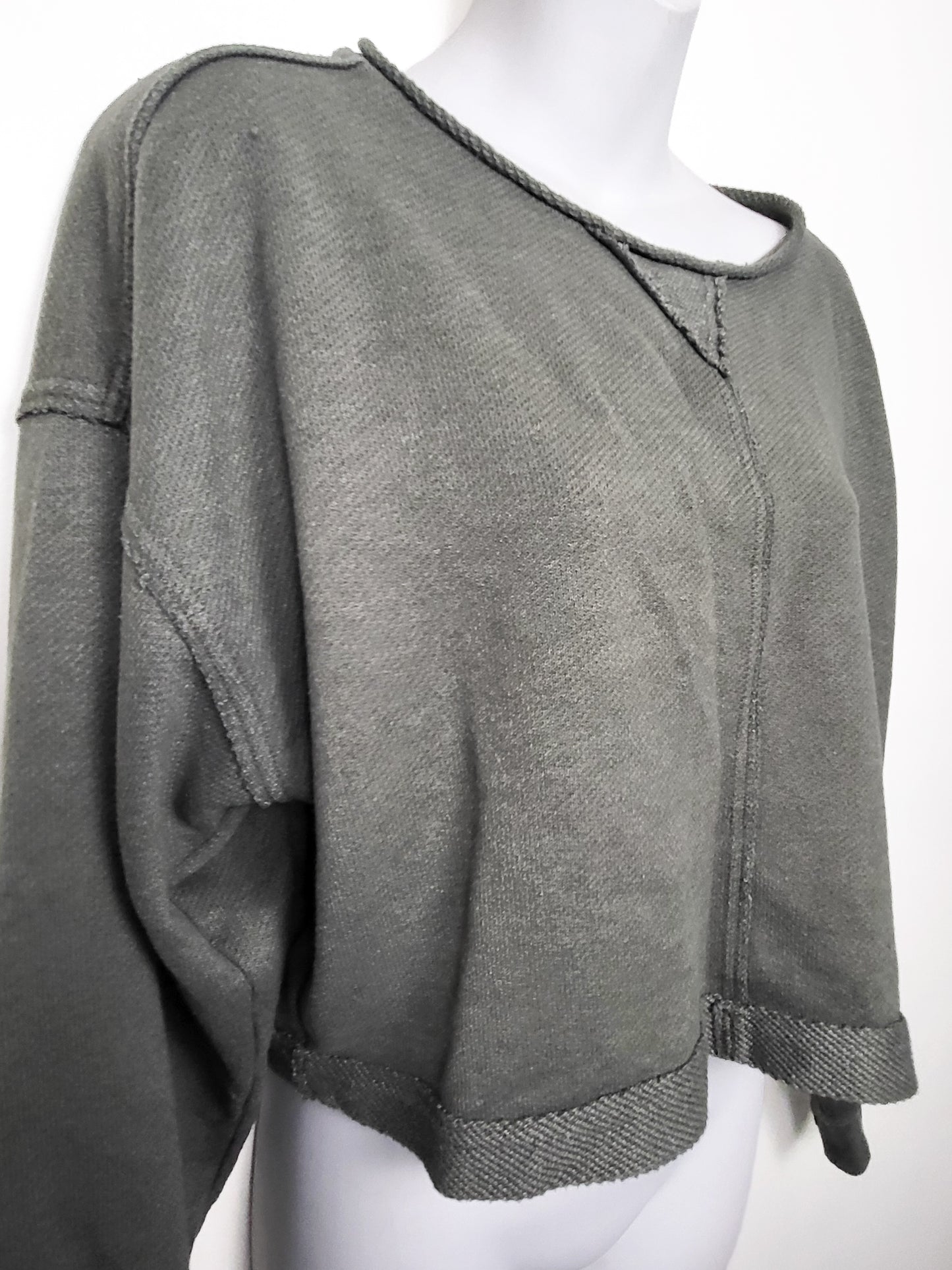 Aerie olive green "Desert Flyweight" cropped crewneck sweatshirt | Size XS
