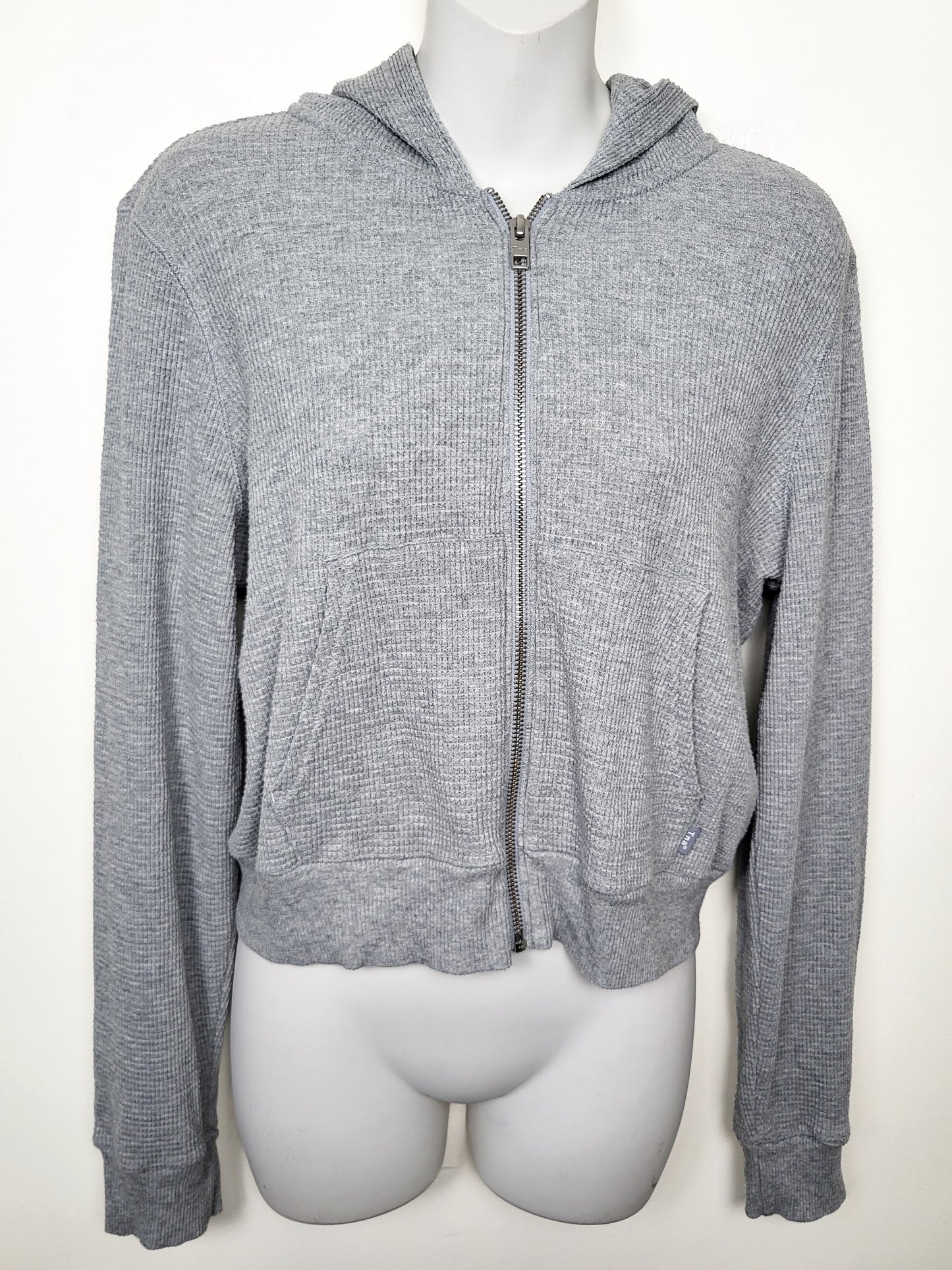 TNA grey cropped waffle knit hoodie | Size MEDIUM