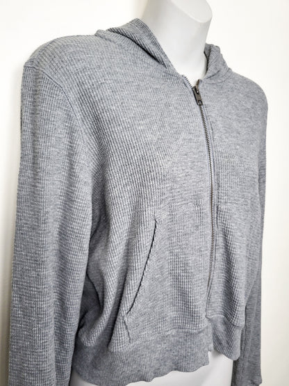TNA grey cropped waffle knit hoodie | Size MEDIUM