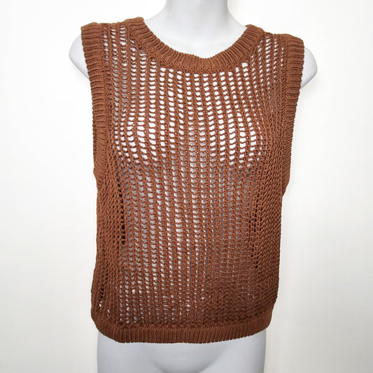Moon River tan open knit crochet sweater vest | Size MEDIUM