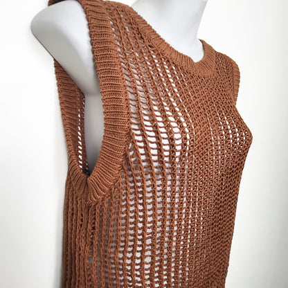 Moon River tan open knit crochet sweater vest | Size MEDIUM