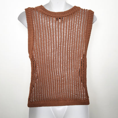 Moon River tan open knit crochet sweater vest | Size MEDIUM