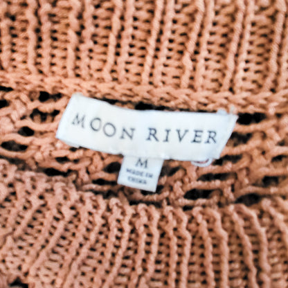 Moon River tan open knit crochet sweater vest | Size MEDIUM