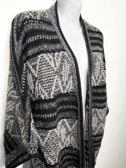 Jessica Black and White Aztec Geometric Oversized Open Cardigan | size SMALL