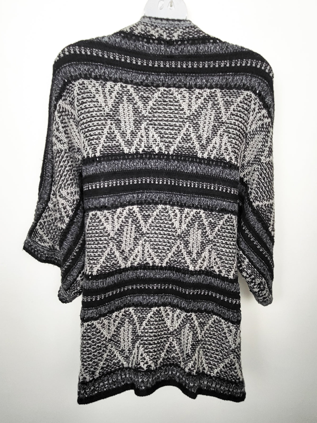 Jessica Black and White Aztec Geometric Oversized Open Cardigan | size SMALL