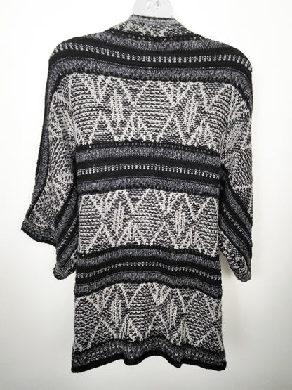 Jessica Black and White Aztec Geometric Oversized Open Cardigan | size SMALL