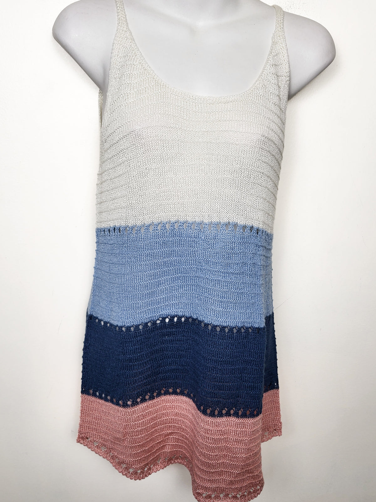 Warehouse One Pointelle Colour Block Sweater Tank | Size SMALL