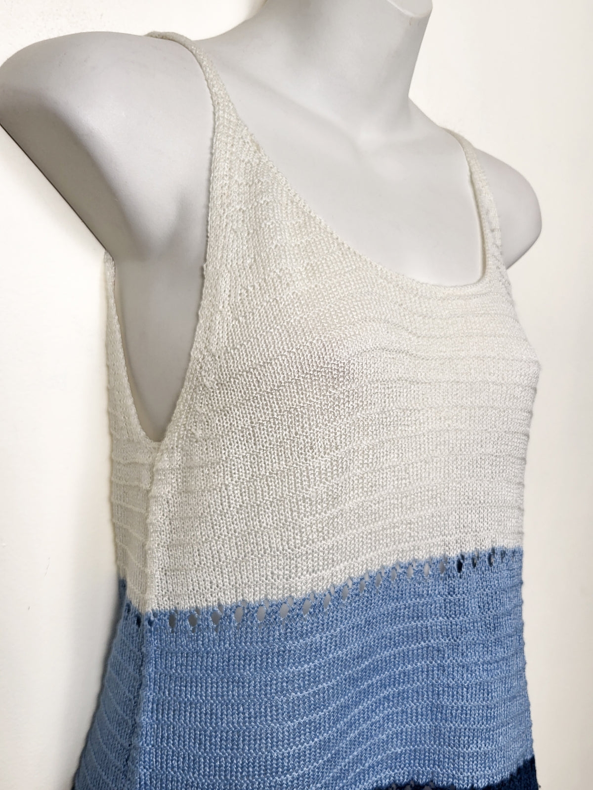 Warehouse One Pointelle Colour Block Sweater Tank | Size SMALL