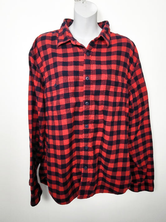 J. Crew Factory red and navy plaid button up flannel shirt | Size XL