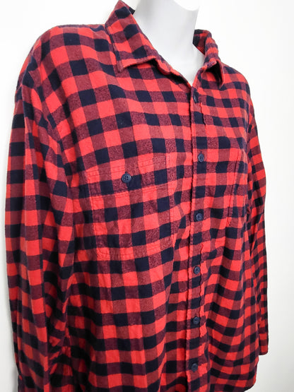 J. Crew Factory red and navy plaid button up flannel shirt | Size XL