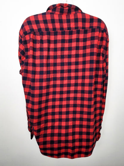 J. Crew Factory red and navy plaid button up flannel shirt | Size XL