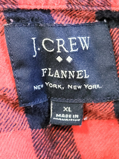 J. Crew Factory red and navy plaid button up flannel shirt | Size XL