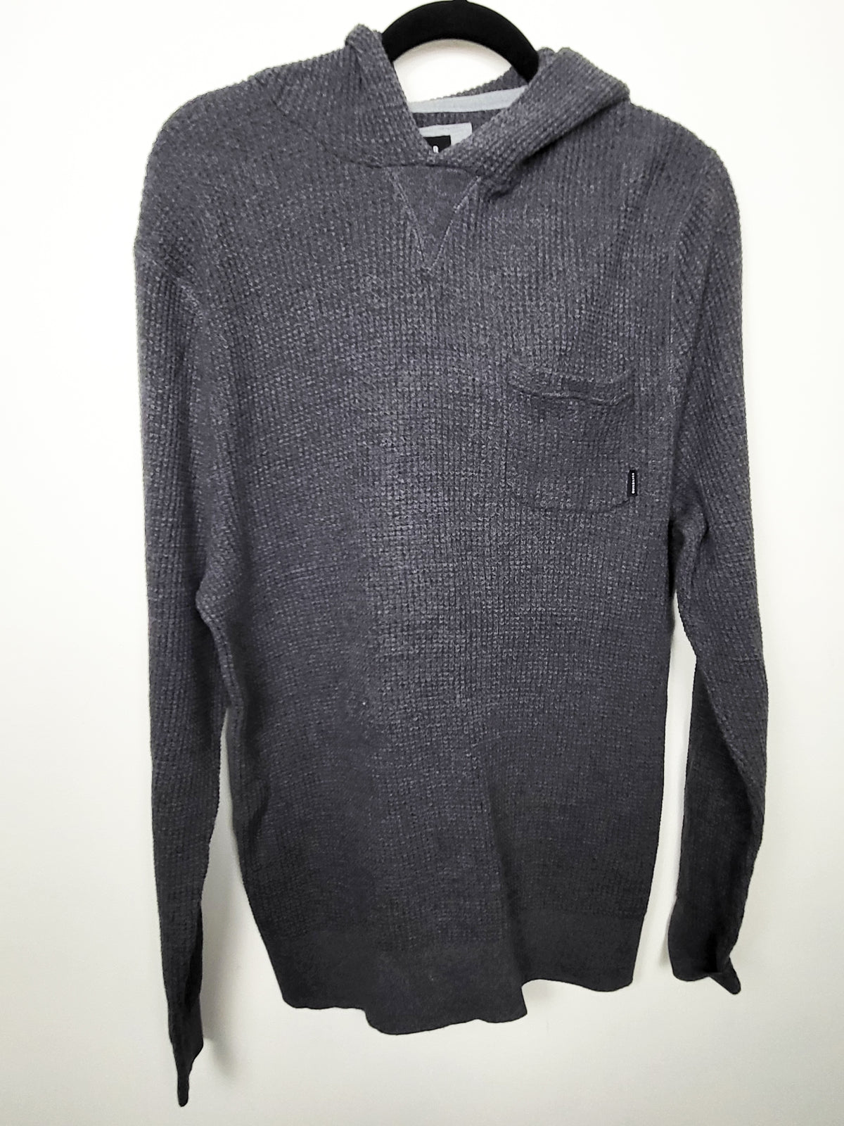 Quiksilver Men's Grey 100% cotton waffle-knit pullover hoodie | Size XL