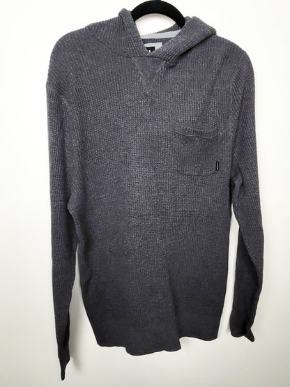 Quiksilver Men's Grey 100% cotton waffle-knit pullover hoodie | Size XL