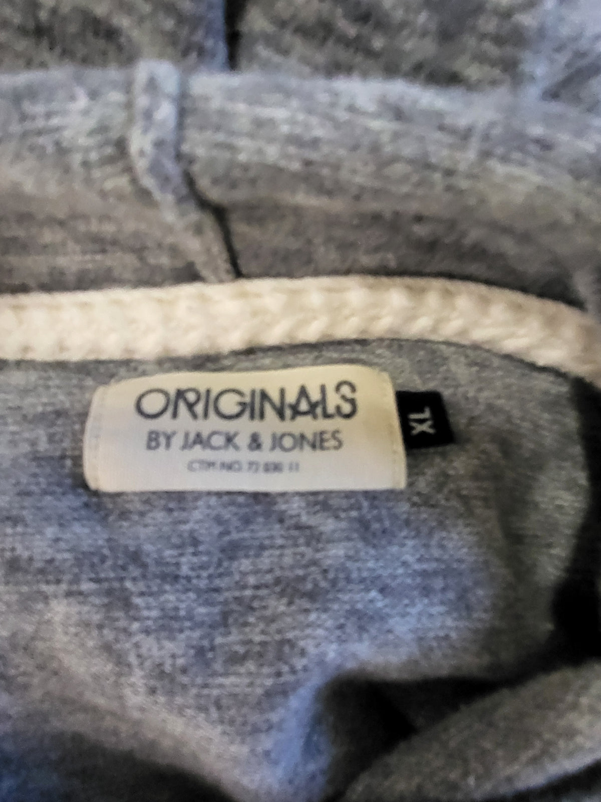 Jack & Jones Men's Grey "Originals" lightweight cotton hoodie | Size XL (fits smaller)