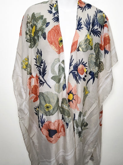 Justin & Taylor Floral Open Front Kimono Wrap / Poncho | One Size Fits All
