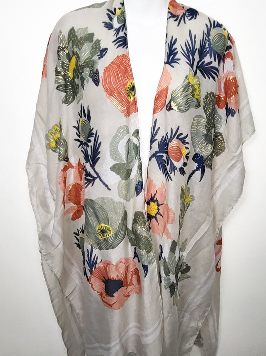 Justin & Taylor Floral Open Front Kimono Wrap / Poncho | One Size Fits All