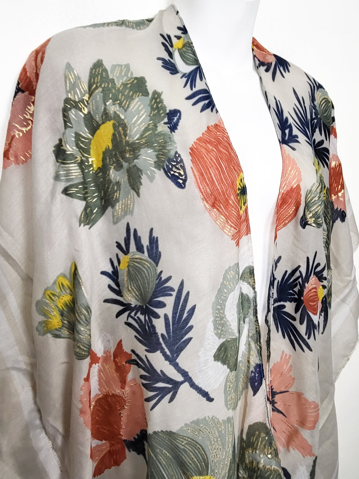 Justin & Taylor Floral Open Front Kimono Wrap / Poncho | One Size Fits All