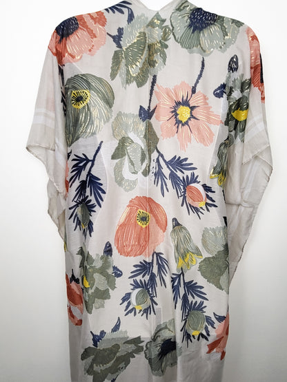 Justin & Taylor Floral Open Front Kimono Wrap / Poncho | One Size Fits All