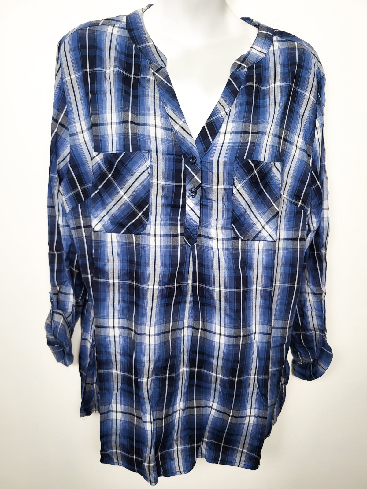 Weatherproof Vintage blue plaid top | Size XXL