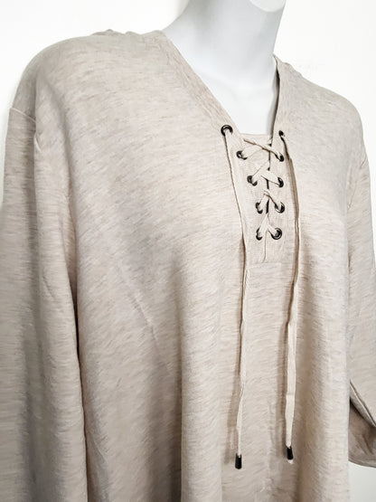 Cable and Guage beige lacep-up hooded top | Sizes like a 2X