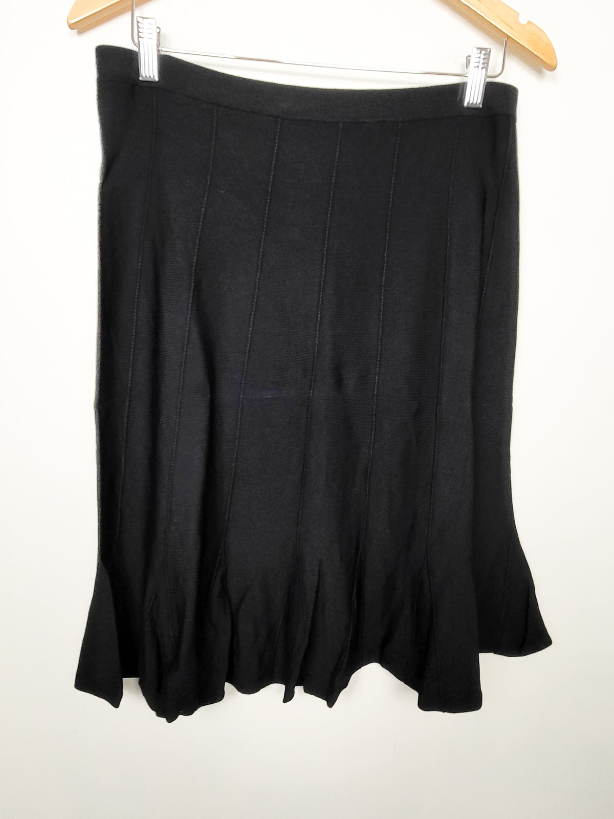 Grace Elements Black Flared Rib-Knit Midi Skirt | Size LARGE