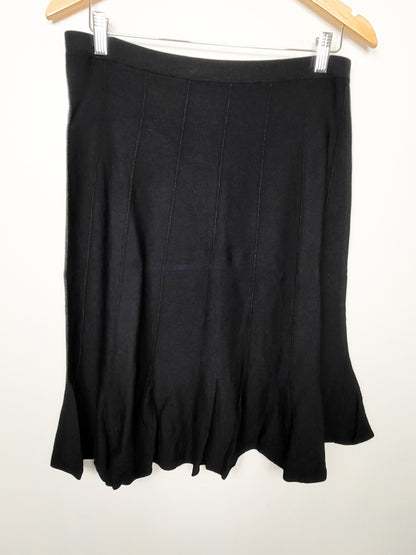 Grace Elements Black Flared Rib-Knit Midi Skirt | Size LARGE