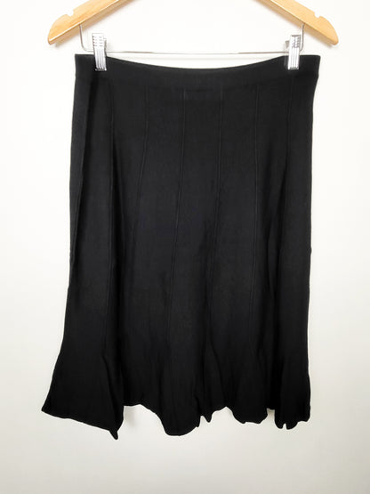 Grace Elements Black Flared Rib-Knit Midi Skirt | Size LARGE