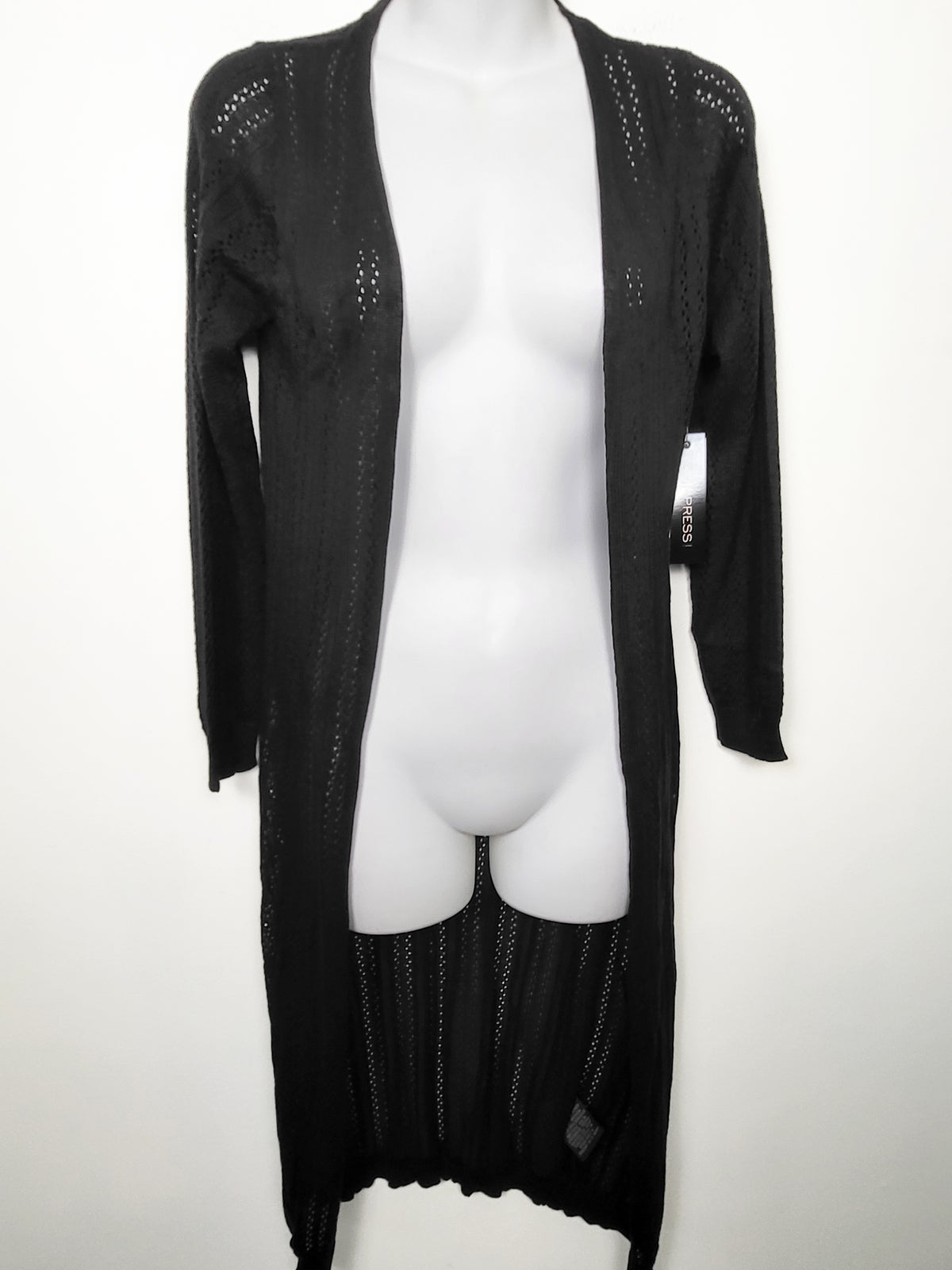 NEW - Impress! Black Open-Front Pointelle Knit Duster Cardigan | Size SMALL