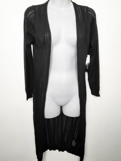 NEW - Impress! Black Open-Front Pointelle Knit Duster Cardigan | Size SMALL