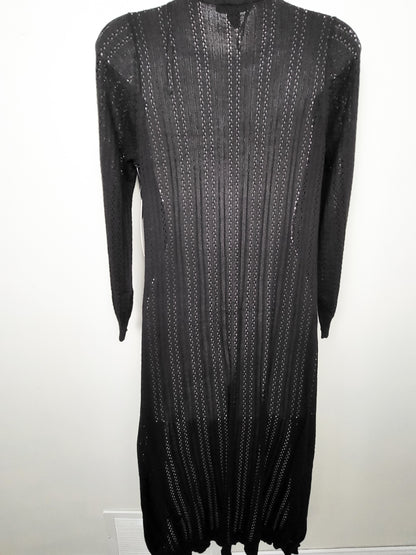 NEW - Impress! Black Open-Front Pointelle Knit Duster Cardigan | Size SMALL