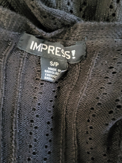 NEW - Impress! Black Open-Front Pointelle Knit Duster Cardigan | Size SMALL