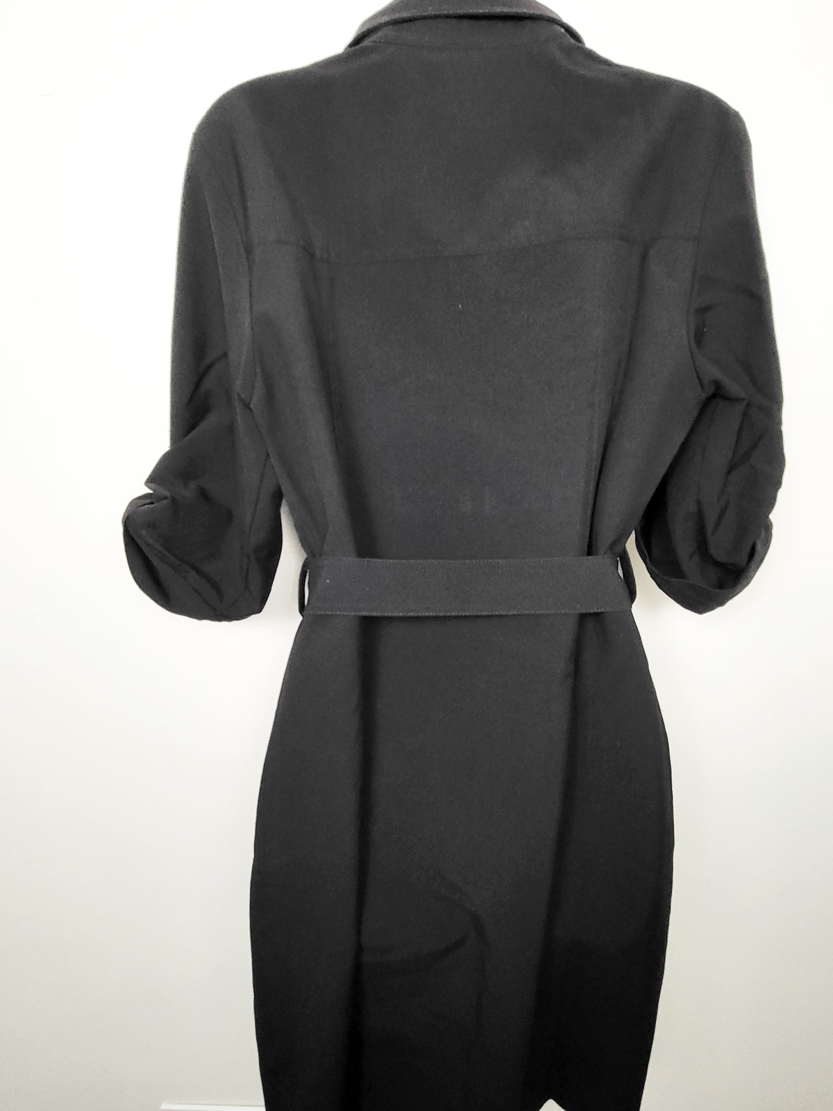 Sharagano Black Zip-Front Utility Shirt Dress with Faux-Leather Trim | Size 12