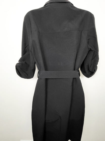 Sharagano Black Zip-Front Utility Shirt Dress with Faux-Leather Trim | Size 12