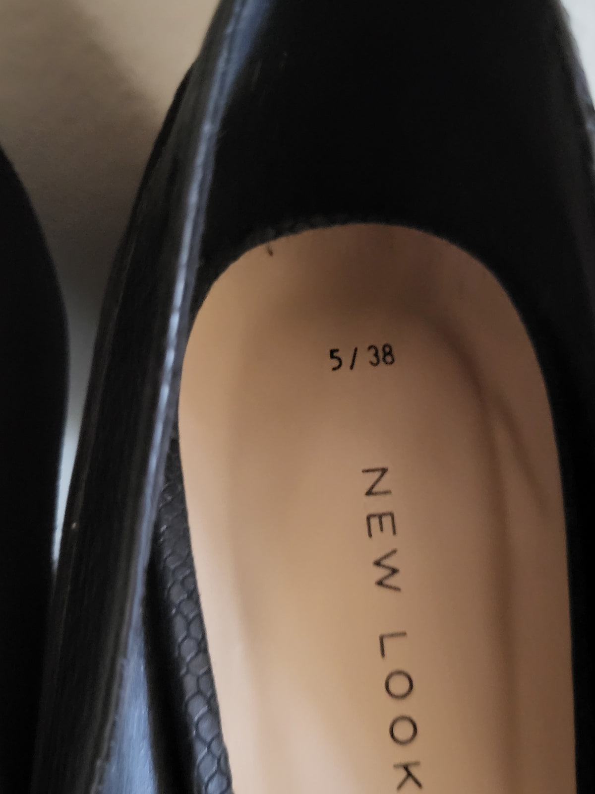 New Look Black  Faux-Suede & Snake-Trim Pointed Ankle-Strap Pumps | Size 5