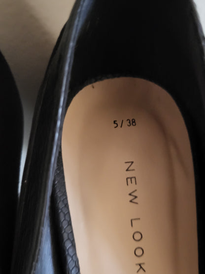 New Look Black  Faux-Suede & Snake-Trim Pointed Ankle-Strap Pumps | Size 5